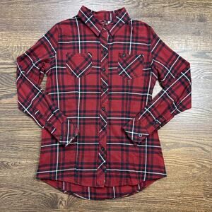 Pladra Shirt Womens Small Red Plaid Button Front Roll Tab Long Sleeve Top